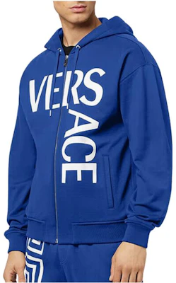 VERSACE Blue Logo Printed Zip-Up Hoodie 1001083-1A00719-1UB20 Shop VERSACE Blue Logo Printed Zip-Up Hoodie 1001083-1A00719-1UB20