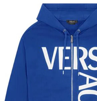 VERSACE Blue Logo Printed Zip-Up Hoodie 1001083-1A00719-1UB20 Details for VERSACE Blue Logo Printed Zip-Up Hoodie 1001083-1A00719-1UB20