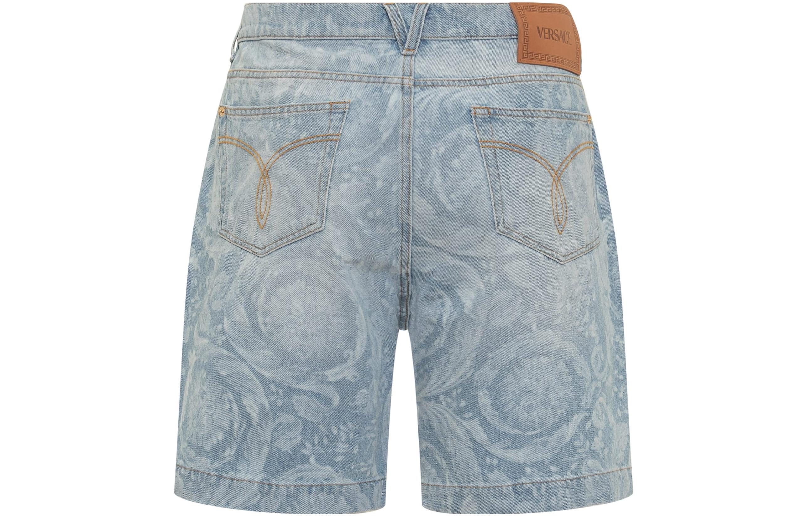 Lookbook VERSACE  Blue Mid-Rise Letter Print Straight Shorts. 10102051A076611D380