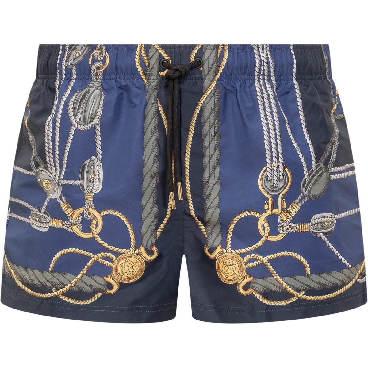 VERSACE  Blue Pattern Print Drawstring Slim Fit Sports Shorts 1002516-1A09913-5U170