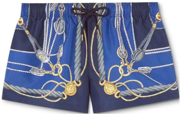 Order VERSACE  Blue Pattern Print Drawstring Slim Fit Sports Shorts 1002516-1A09913-5U170
