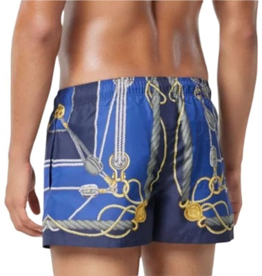 VERSACE Blue Pattern Print Drawstring Slim Fit Sports Shorts 1002516-1A09913-5U170 Lookbook VERSACE Blue Pattern Print Drawstring Slim Fit Sports Shorts 1002516-1A09913-5U170