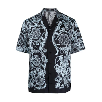 VERSACE Blue Pattern Printed Short-Sleeve Button-Up Shirt 1003926-1A09761-5U970
