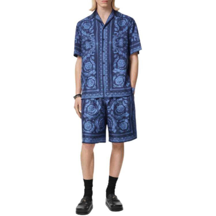 Lookbook 范思哲蓝色印花休闲短裤 时尚百搭 1002476-1A09783_5U960