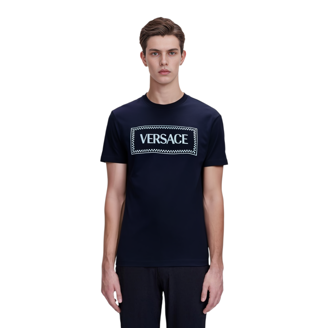VERSACE  Blue Slim Fit Crew Neck Logo Print Embroidered Short Sleeve T-Shirt 1011694-1A08584-1U120 圖 5