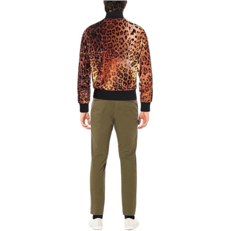 Shop 베르사체 브라운 레오파드 프린트 지퍼 업 캐주얼 자켓 A85583-A233958-A7804