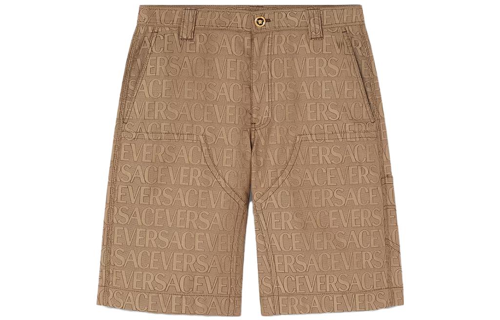 VERSACE  Brown Letter Print Zipper Casual Shorts. 1009931-1A07649-2N740