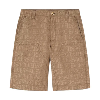 VERSACE Brown Letter Print Zipper Casual Shorts. 1009931-1A07649-2N740