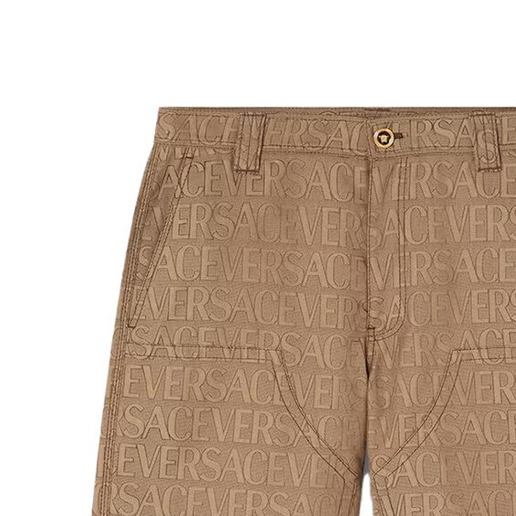 Details for VERSACE  Brown Letter Print Zipper Casual Shorts. 1009931-1A07649-2N740