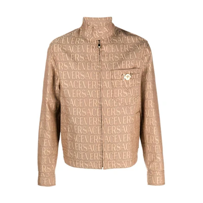 VERSACE Brown Monogram High Neck Loose Fit Long Sleeve Jacket. 1010580-1A07649-2N740