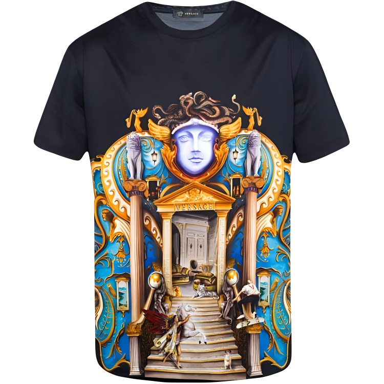 Versace  Crew Neck Graphic Print Short Sleeve T-Shirt Black A76113-A223514-A708