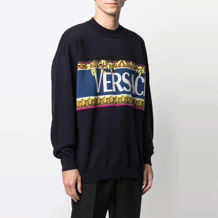 Versace  Crewneck Letter Print Pullover Sweater - Dark Blue 1001335-1A00980-NAVY 圖 4