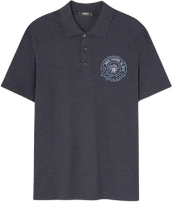 范思哲 深灰色刺绣字母图案短袖POLO衫 1013906-1A09797-1E880 Buy 范思哲 深灰色刺绣字母图案短袖POLO衫 1013906-1A09797-1E880