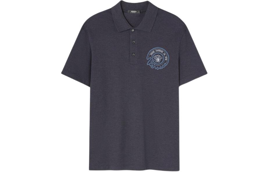 Order 范思哲 深灰色刺绣字母图案短袖POLO衫 1013906-1A09797-1E880