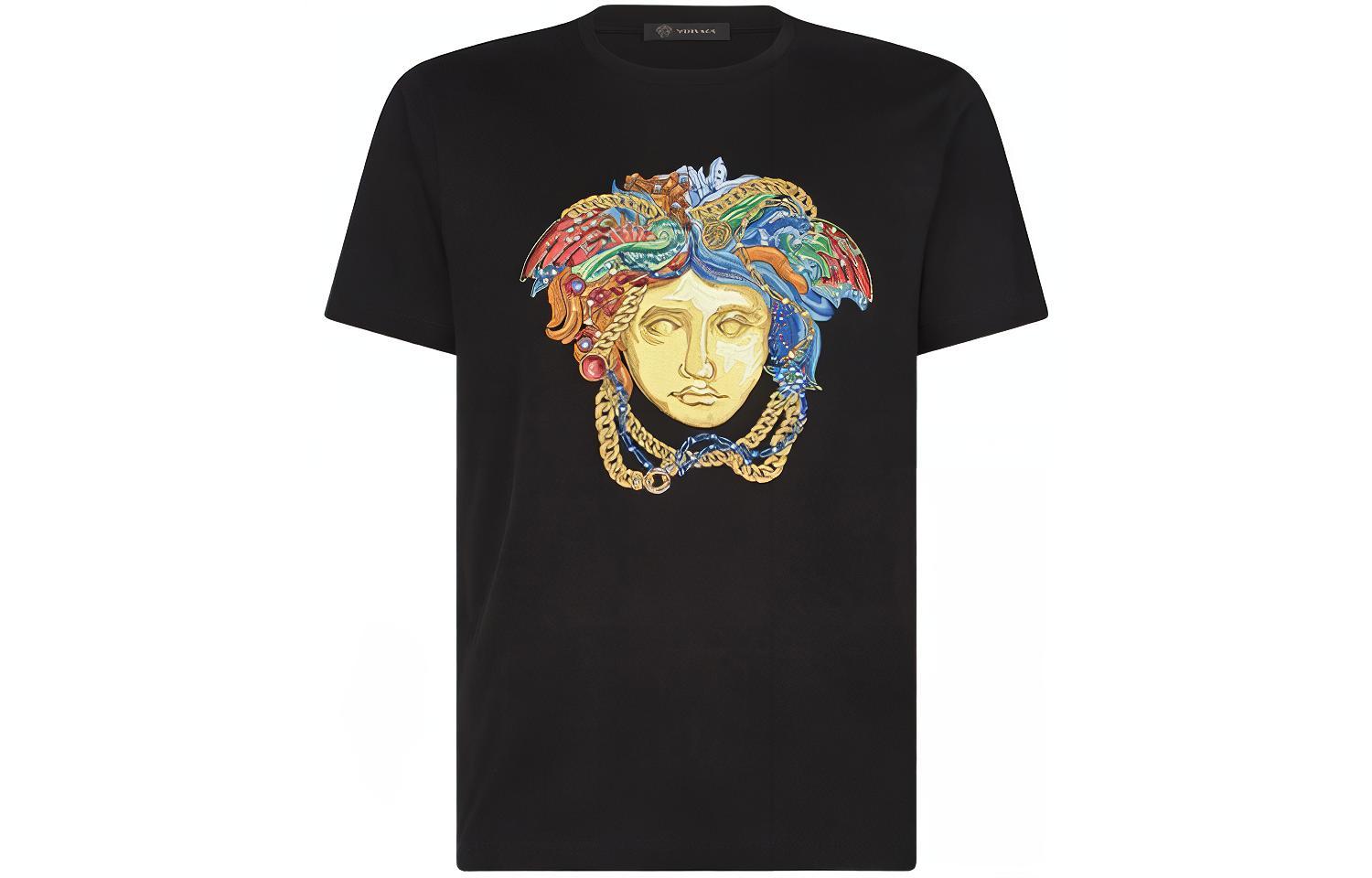 VERSACE  Embroidered Medusa Beaded Black T-Shirt A82539-A224589-A008