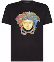 VERSACE Embroidered Medusa Beaded Black T-Shirt A82539-A224589-A008 VERSACE Embroidered Medusa Beaded Black T-Shirt A82539-A224589-A008