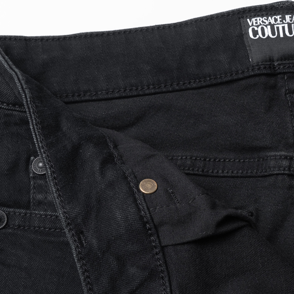 Cheap VERSACE FW22 Vaqueros Negros Slim Straight de Tiro Medio 73GAB544-CDW06-906