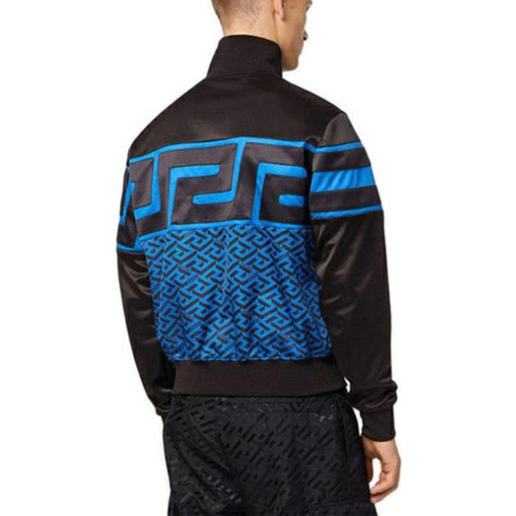 Shop VERSACE  Geometric Print Zip-Up Jacket Black 1004198-1A03029-5U040