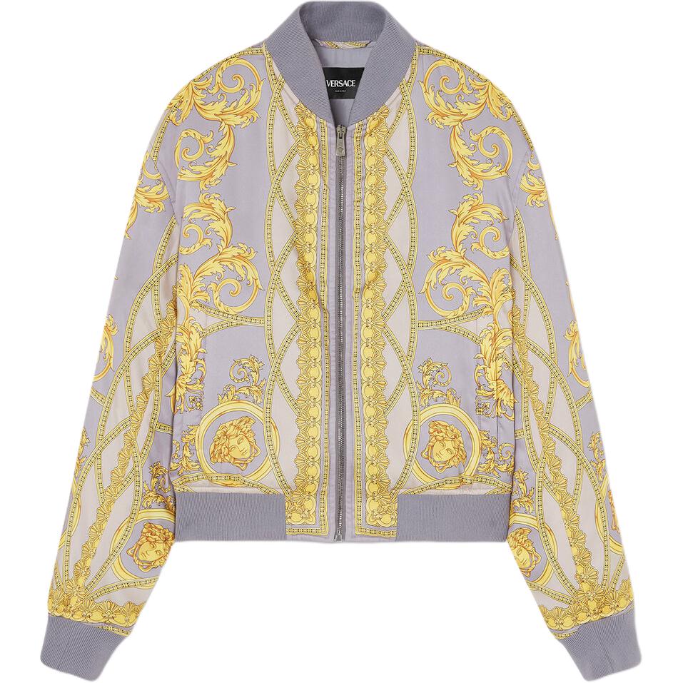VERSACE  Graphic Print Cotton Jacket with Baseball Collar - Gray 1016249-1A11388-5E350 圖 2