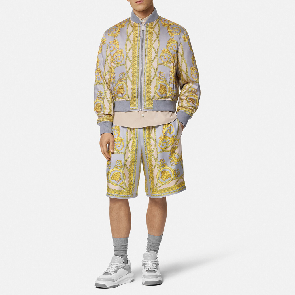 VERSACE  Graphic Print Cotton Jacket with Baseball Collar - Gray 1016249-1A11388-5E350 圖 3