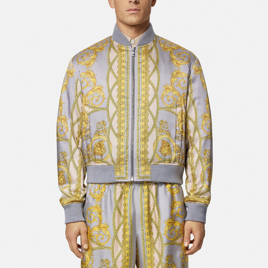 VERSACE  Graphic Print Cotton Jacket with Baseball Collar - Gray 1016249-1A11388-5E350 圖 4