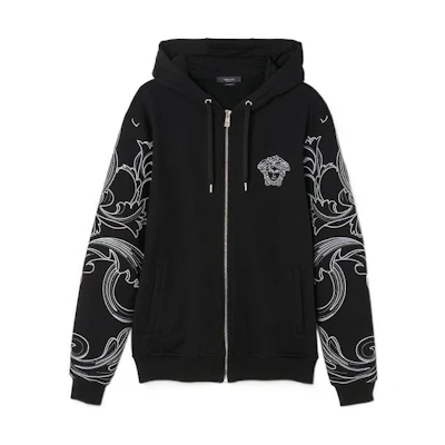 Versace Graphic Print Zip-Up Hoodie Black 1006485-1A04497-1B000