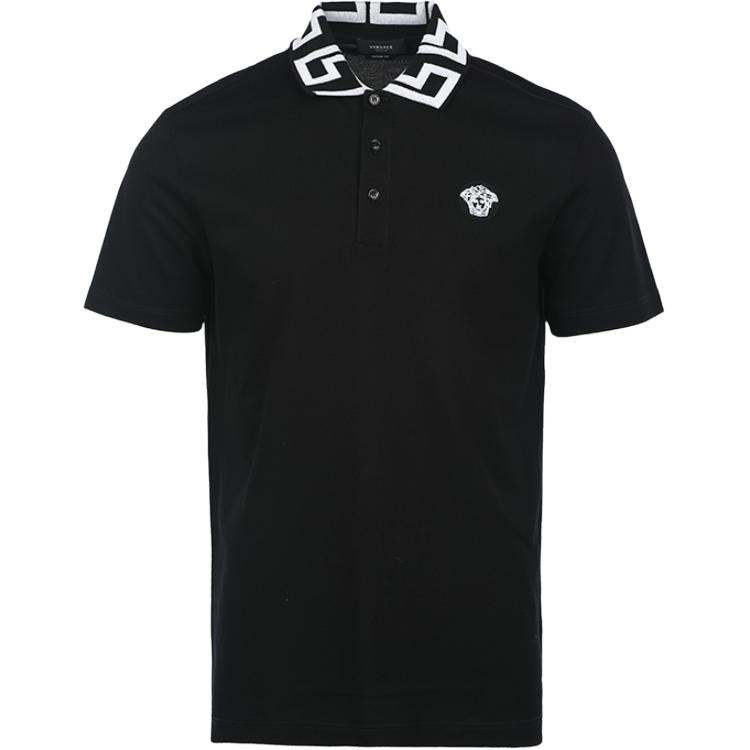 VERSACE  Greek Key Embroidered Logo Short Sleeve Polo Shirt. A89492-1A04867-2B020
