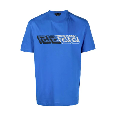 VERSACE Greek Logo Print Short Sleeve T-Shirt - Blue 1006023-1A04119-1UC30