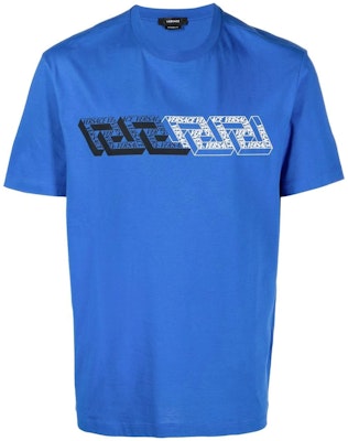 VERSACE Greek Logo Print Short Sleeve T-Shirt - Blue 1006023-1A04119-1UC30 Order VERSACE Greek Logo Print Short Sleeve T-Shirt - Blue 1006023-1A04119-1UC30