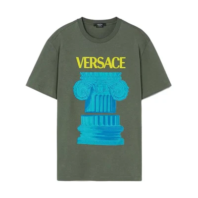VERSACE Green Crewneck Short Sleeve T-Shirt with Letter Print 1010229-1A07449-1GH80