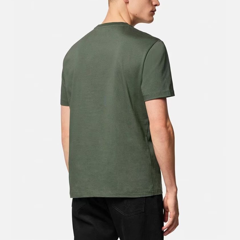 Shop VERSACE  Green Crewneck Short Sleeve T-Shirt with Letter Print 1010229-1A07449-1GH80