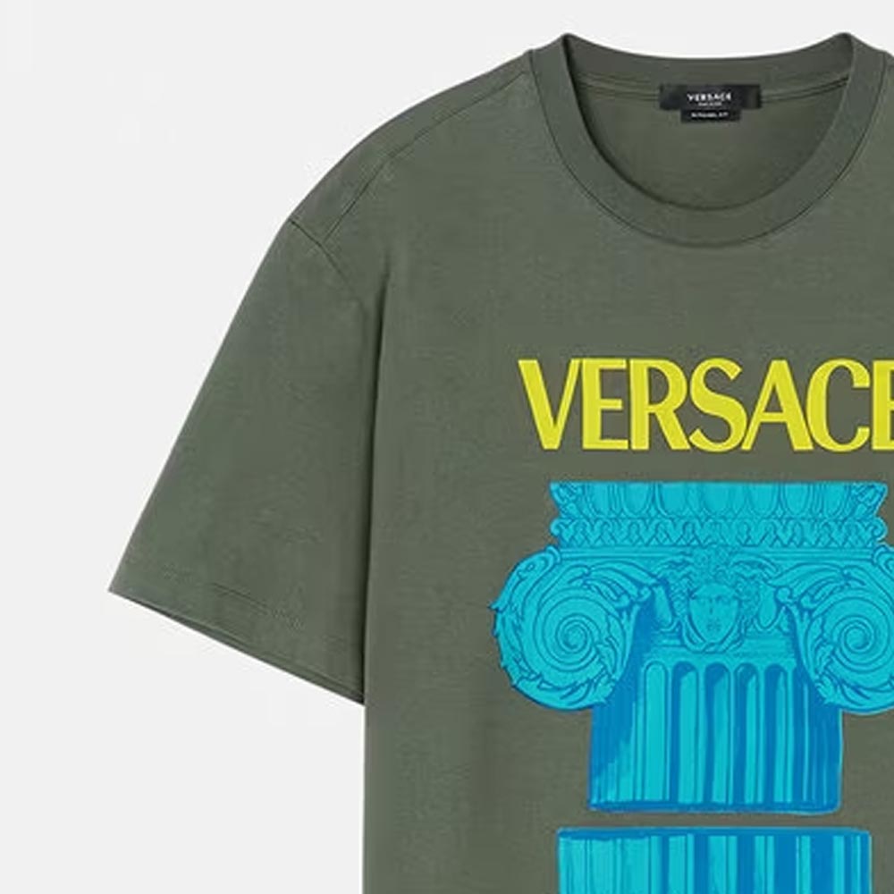 Purchase VERSACE  Green Crewneck Short Sleeve T-Shirt with Letter Print 1010229-1A07449-1GH80