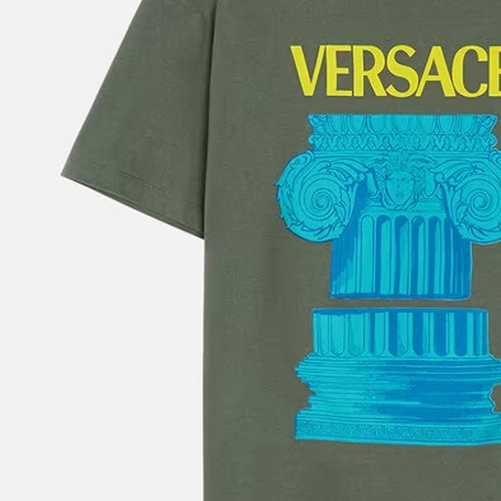 Details for VERSACE  Green Crewneck Short Sleeve T-Shirt with Letter Print 1010229-1A07449-1GH80