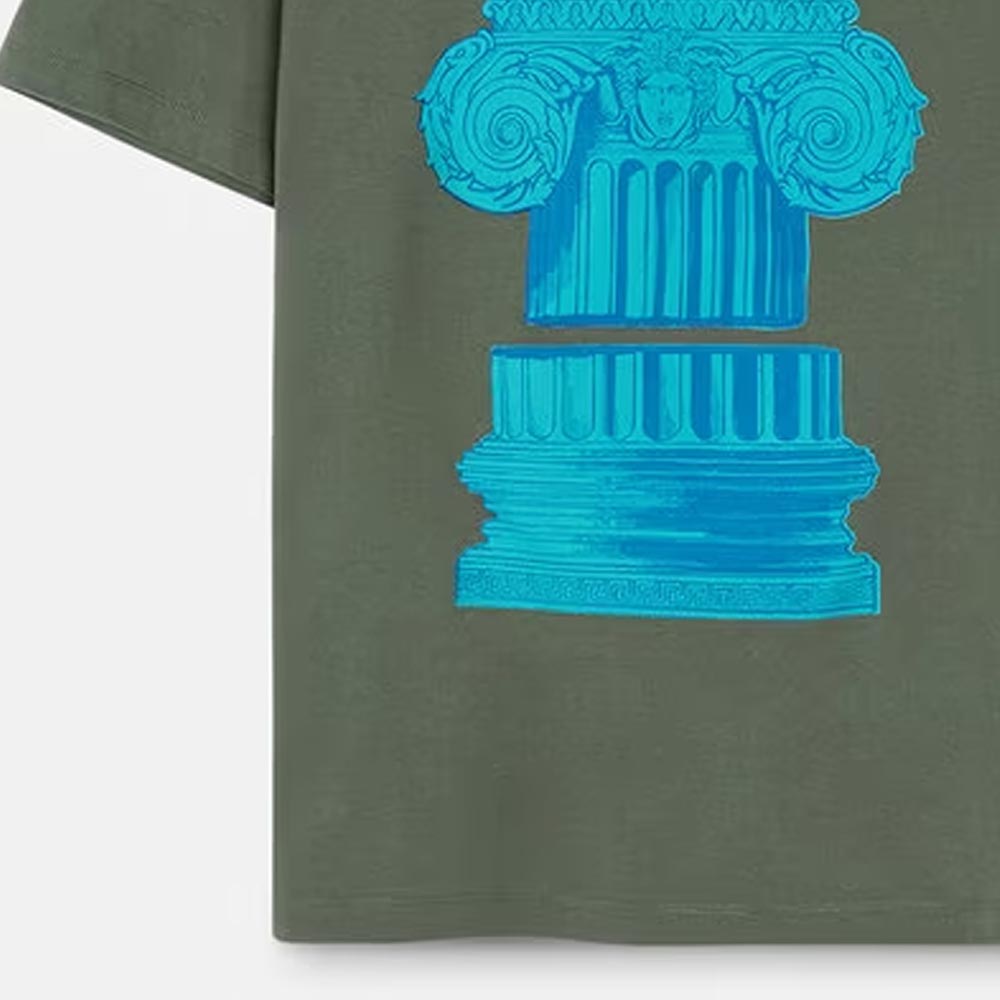 Sizing VERSACE  Green Crewneck Short Sleeve T-Shirt with Letter Print 1010229-1A07449-1GH80