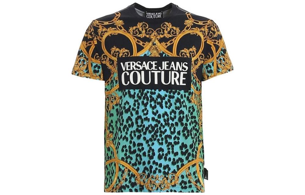 VERSACE  Green Logo Print Loose Fit Crew Neck T-Shirt. B3GVA7MB-30288-155