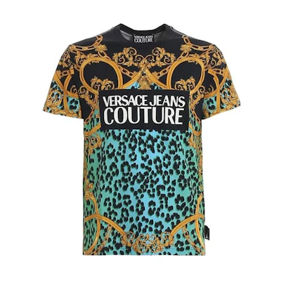 VERSACE Green Logo Print Loose Fit Crew Neck T-Shirt. B3GVA7MB-30288-155