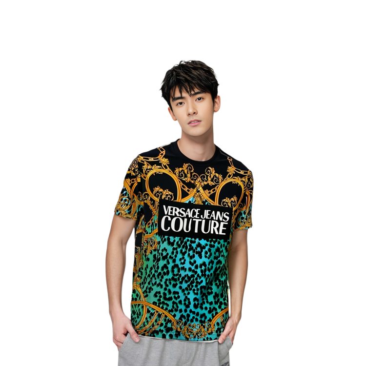 VERSACE  Green Logo Print Loose Fit Crew Neck T-Shirt. B3GVA7MB-30288-155 圖 3