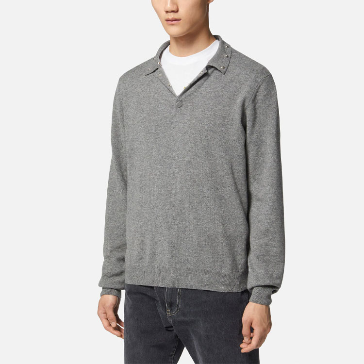 VERSACE  Grey Knit Cashmere Sweater with Solid Color Studded Design 1007986-1A05525-1E100 圖 3