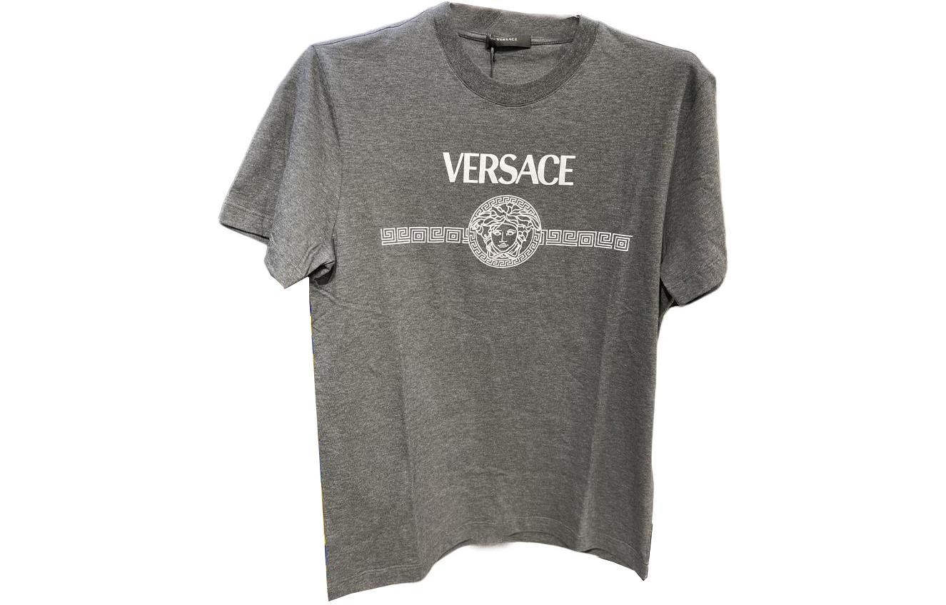 VERSACE  Grey Logo Print Crewneck T-Shirt. 1012415-1A10745-2EI20