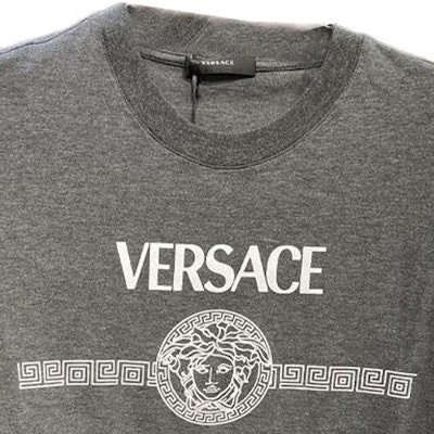 VERSACE Grey Logo Print Crewneck T-Shirt. 1012415-1A10745-2EI20 Shop VERSACE Grey Logo Print Crewneck T-Shirt. 1012415-1A10745-2EI20
