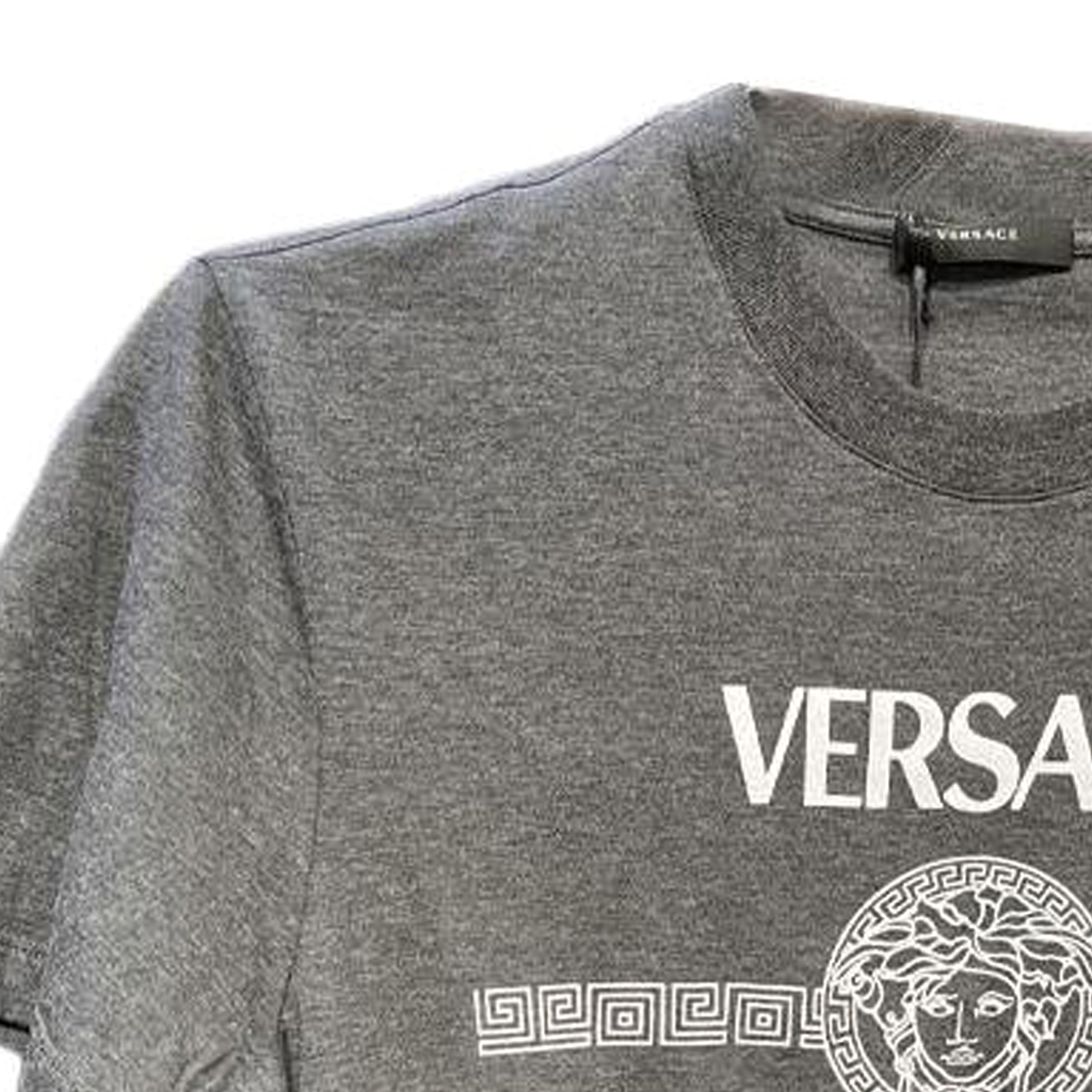 Purchase VERSACE  Grey Logo Print Crewneck T-Shirt. 1012415-1A10745-2EI20