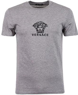 ヴェルサーチ グレー メデューサロゴ プリント クルーネック 半袖Tシャツ A82396-A224589-A904B Order ヴェルサーチ グレー メデューサロゴ プリント クルーネック 半袖Tシャツ A82396-A224589-A904B