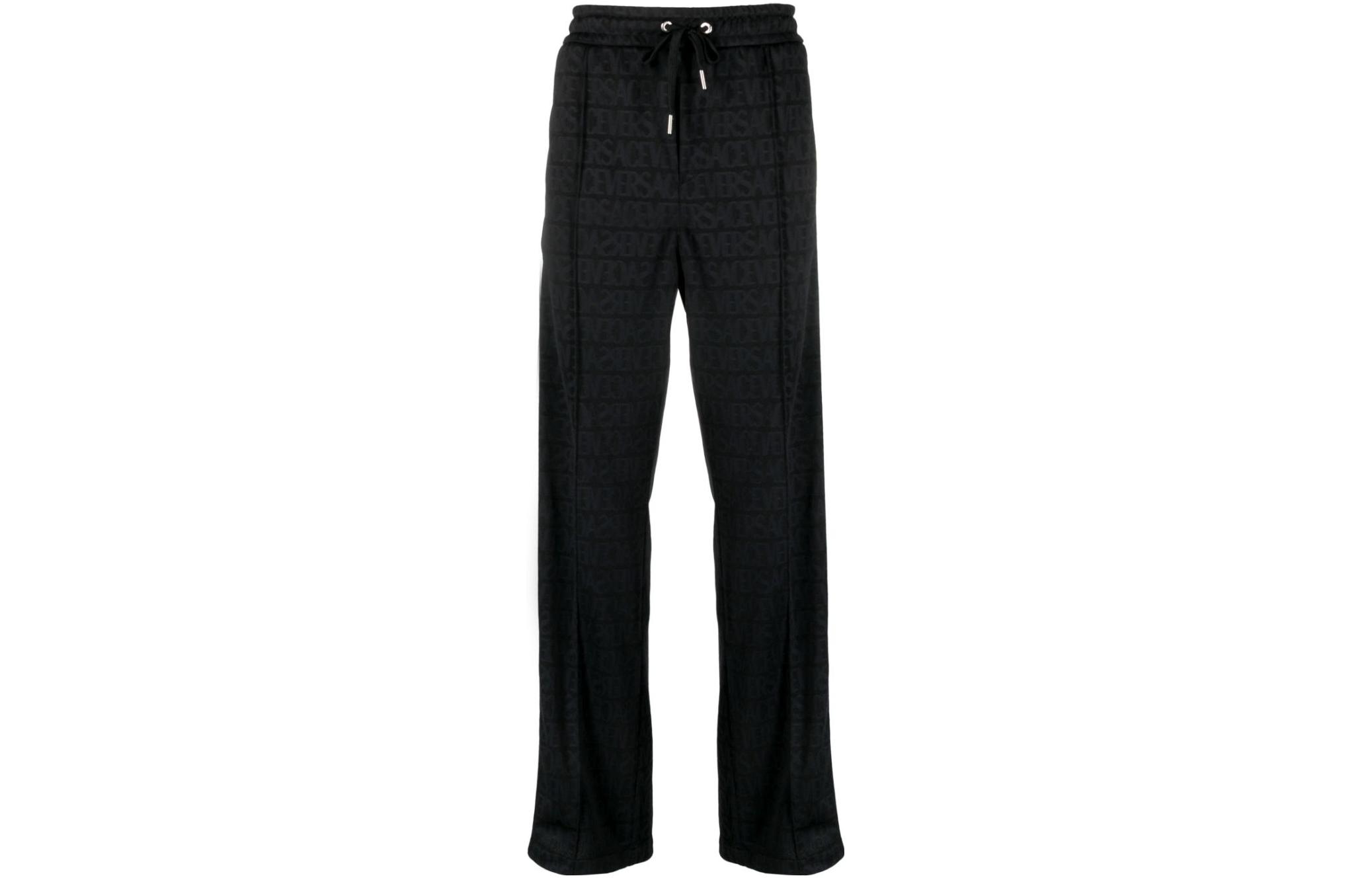 Versace  Letter Stripe Drawstring Straight-Leg Casual Pants Black 1010686-1A07748-1B000
