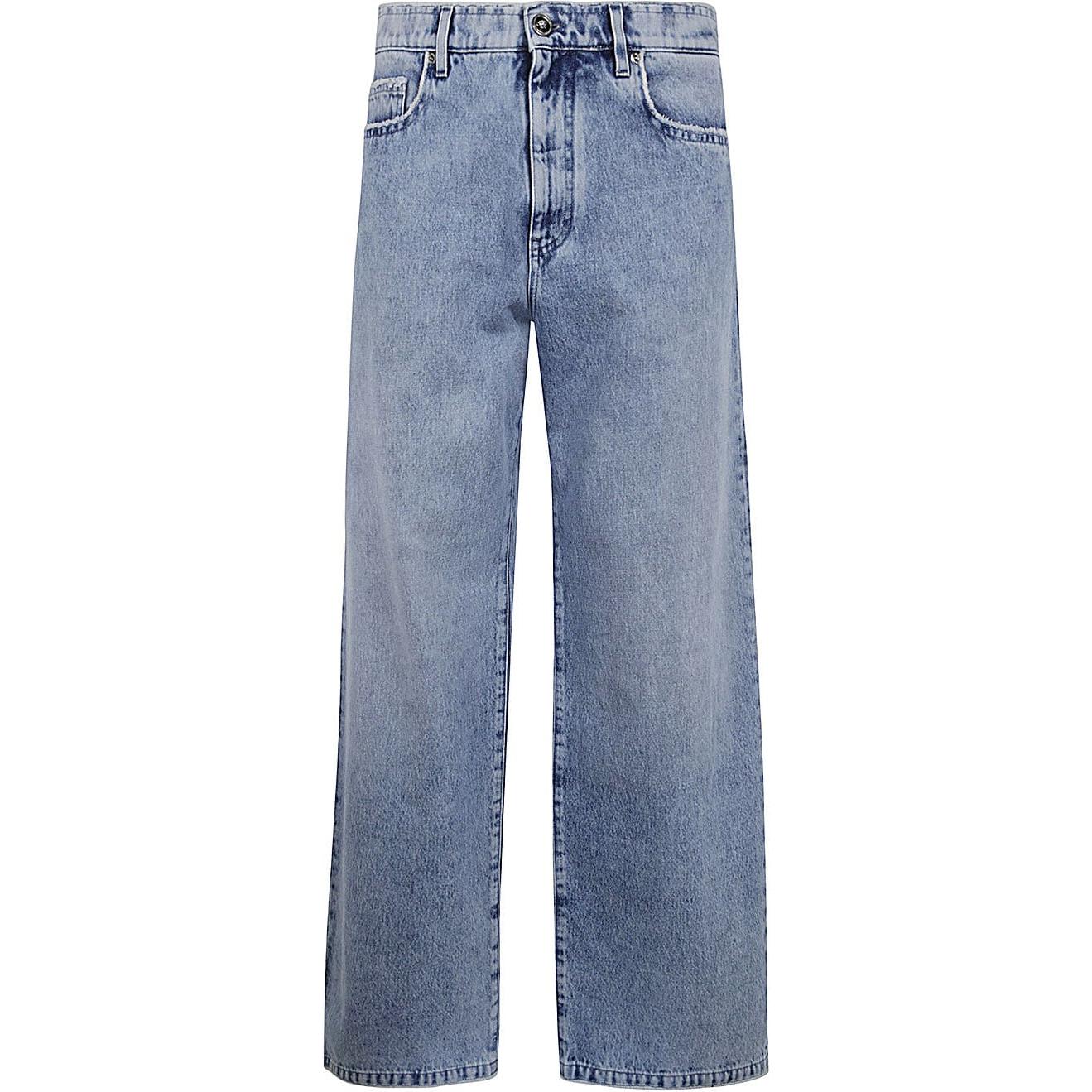 VERSACE  Light Blue Washed Slim Fit Wide-Leg Zipper Jeans. 1015851-1A11281-1D380