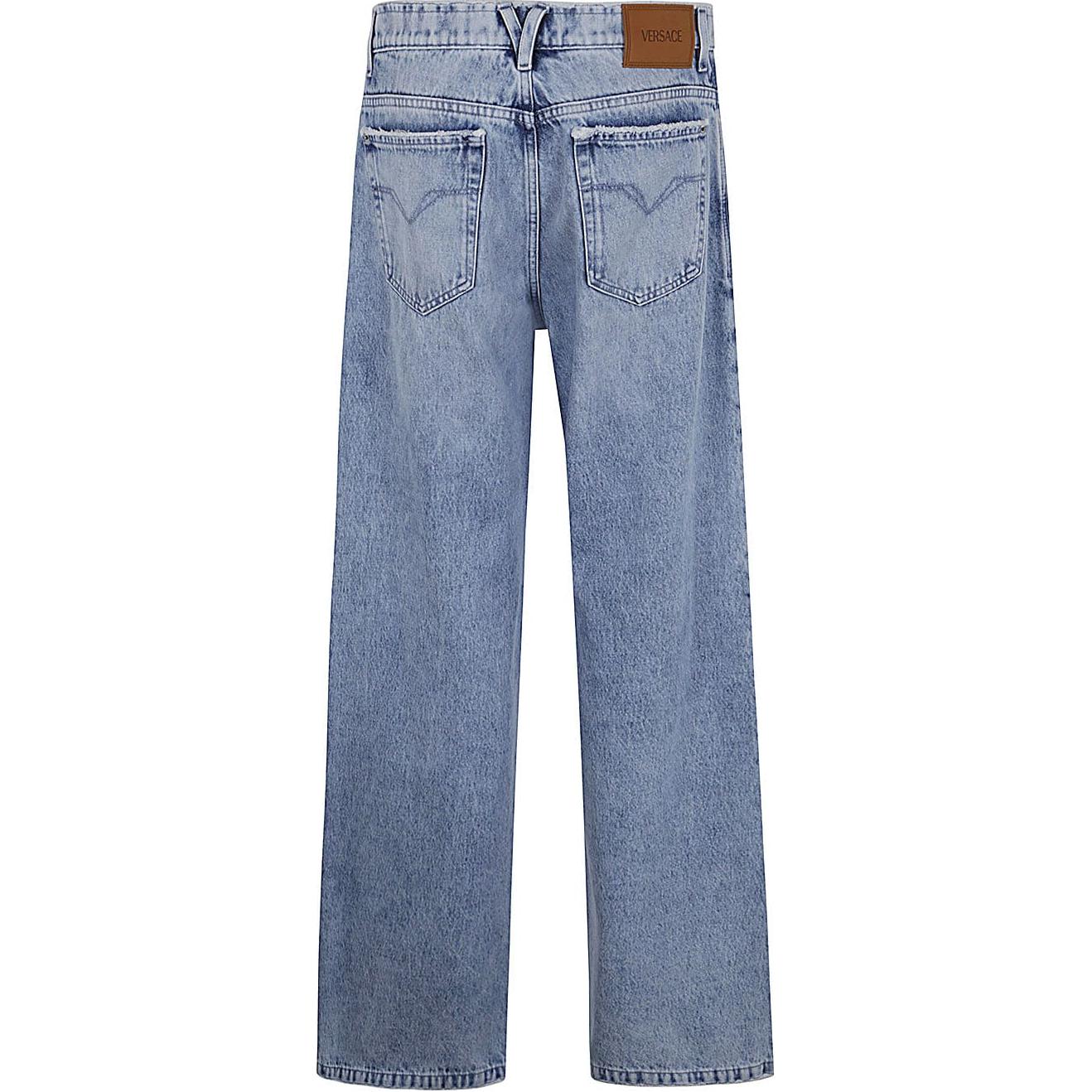 Lookbook VERSACE  Light Blue Washed Slim Fit Wide-Leg Zipper Jeans. 1015851-1A11281-1D380