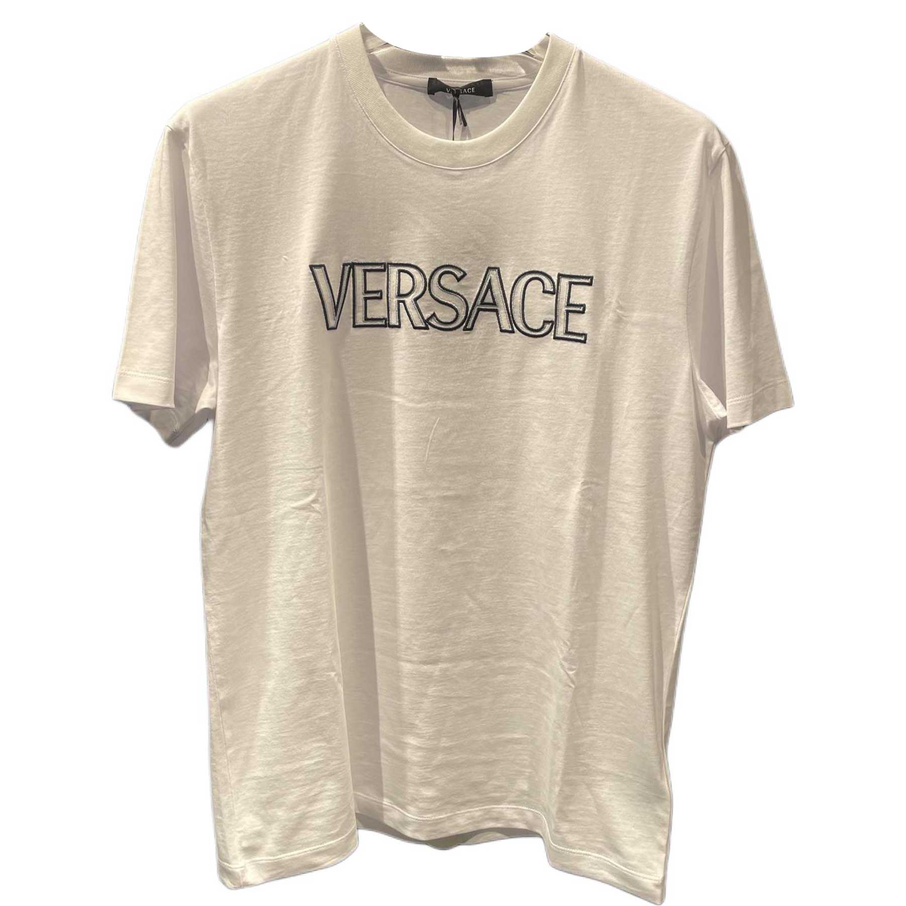 VERSACE  Logo Embroidered Crew Neck Short Sleeve T-Shirt White SS24 1011860-1A10755-2W020