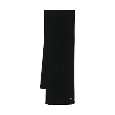 VERSACE Logo Embroidered Wool Scarf - Black 10141761A09351