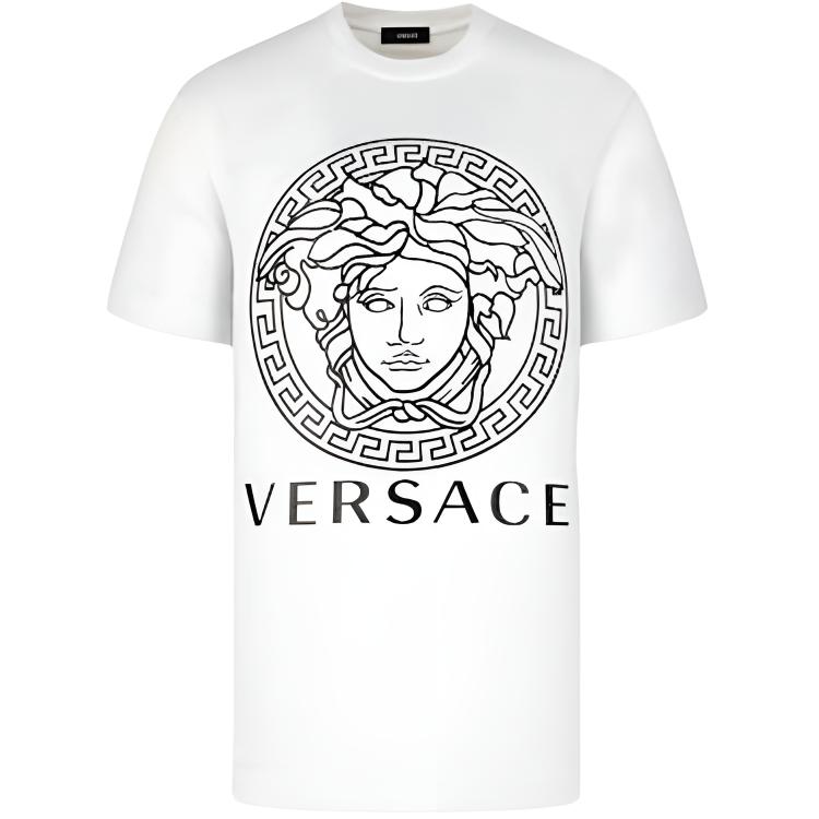 VERSACE  Logo Graphic Print Crewneck T-Shirt White. A89497S-A230901-A911