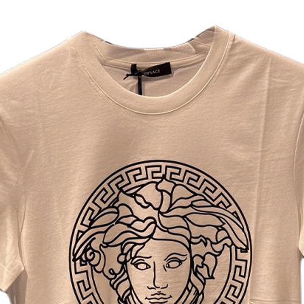 Shop VERSACE  Logo Graphic Print Crewneck T-Shirt White. A89497S-A230901-A911