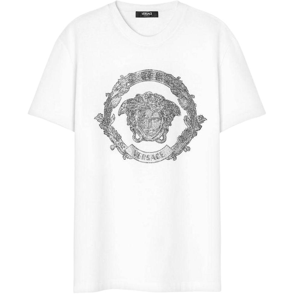 Versace  Logo Print Crew Neck Short Sleeve T-Shirt White 1013944-1A10848-1W000